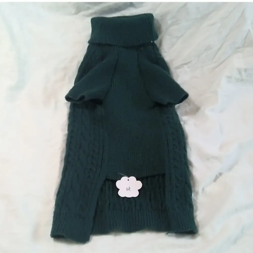 NWT Lorehelina Green Cable Knit Turtleneck Dog Sweater XL 21